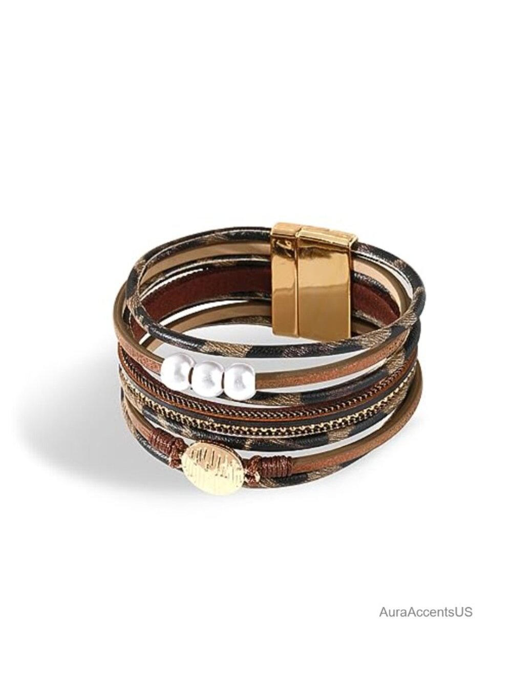 Leather Wrap Bracelet Leopard Cuff Bangle Boho Western Layered Stack Jewelry